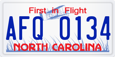 NC license plate AFQ0134