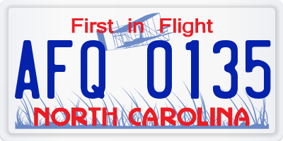 NC license plate AFQ0135