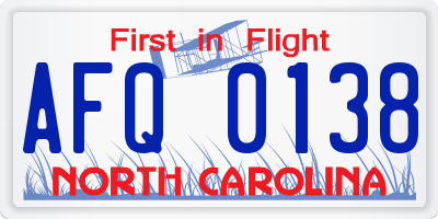 NC license plate AFQ0138