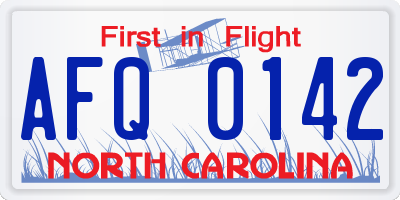 NC license plate AFQ0142
