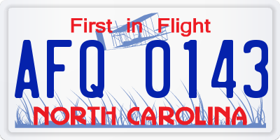 NC license plate AFQ0143