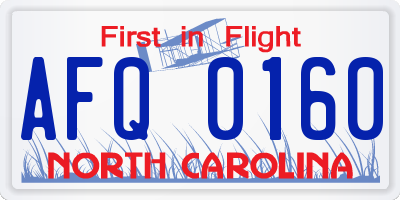 NC license plate AFQ0160