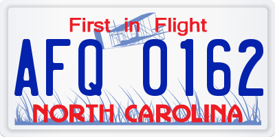 NC license plate AFQ0162
