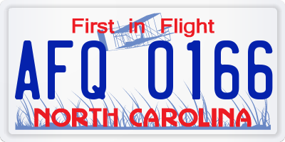 NC license plate AFQ0166