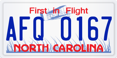NC license plate AFQ0167