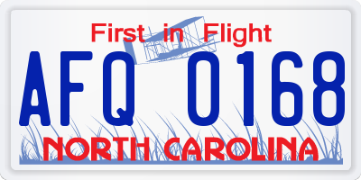 NC license plate AFQ0168