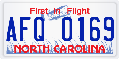 NC license plate AFQ0169