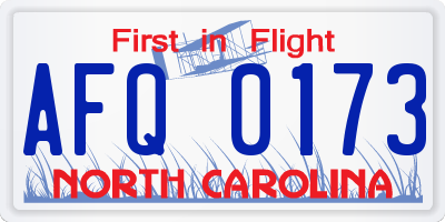 NC license plate AFQ0173