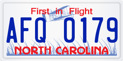 NC license plate AFQ0179