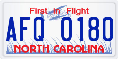 NC license plate AFQ0180