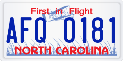 NC license plate AFQ0181