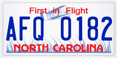 NC license plate AFQ0182