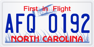 NC license plate AFQ0192