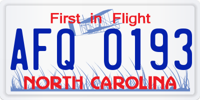 NC license plate AFQ0193