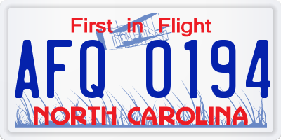 NC license plate AFQ0194