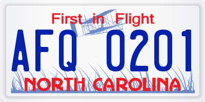 NC license plate AFQ0201