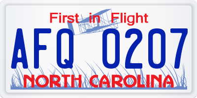 NC license plate AFQ0207