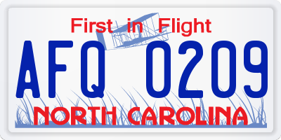 NC license plate AFQ0209