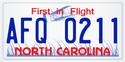NC license plate AFQ0211