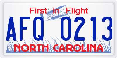 NC license plate AFQ0213