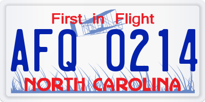 NC license plate AFQ0214