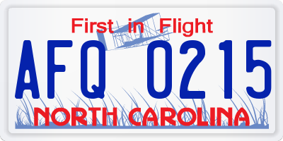NC license plate AFQ0215