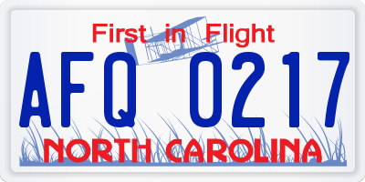 NC license plate AFQ0217