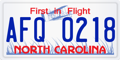 NC license plate AFQ0218