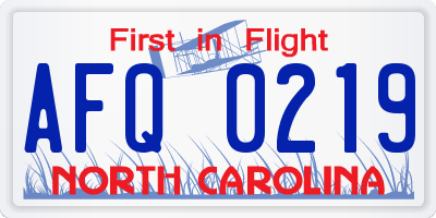 NC license plate AFQ0219