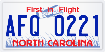 NC license plate AFQ0221