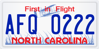 NC license plate AFQ0222