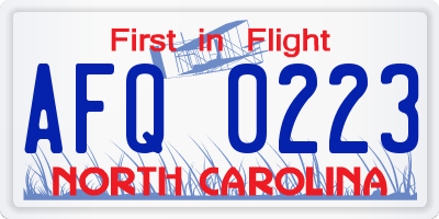 NC license plate AFQ0223