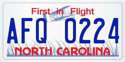 NC license plate AFQ0224