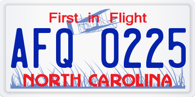 NC license plate AFQ0225