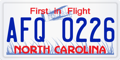 NC license plate AFQ0226
