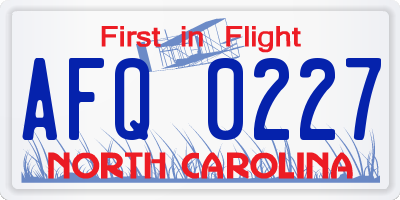 NC license plate AFQ0227