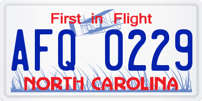 NC license plate AFQ0229