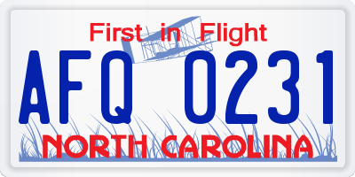 NC license plate AFQ0231