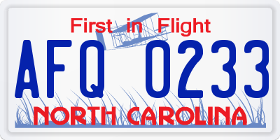 NC license plate AFQ0233