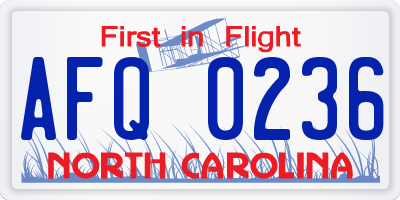 NC license plate AFQ0236