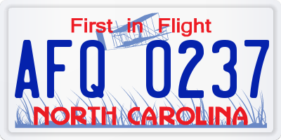 NC license plate AFQ0237