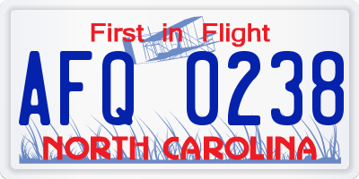 NC license plate AFQ0238