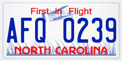 NC license plate AFQ0239