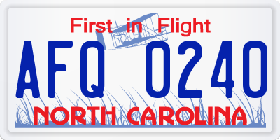 NC license plate AFQ0240