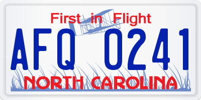 NC license plate AFQ0241