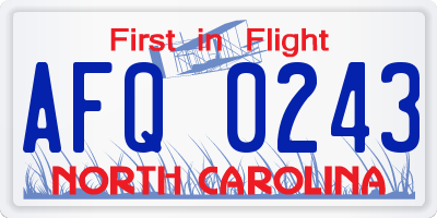 NC license plate AFQ0243