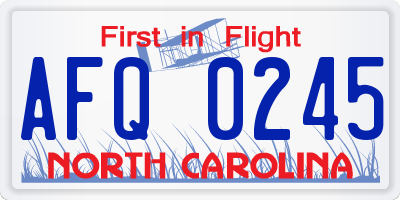 NC license plate AFQ0245