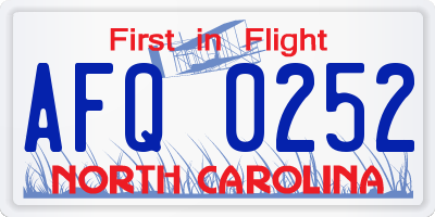 NC license plate AFQ0252