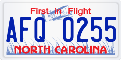 NC license plate AFQ0255
