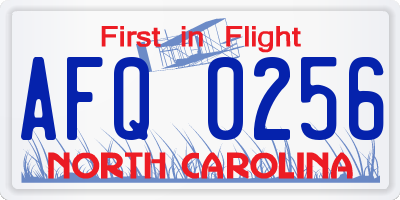 NC license plate AFQ0256